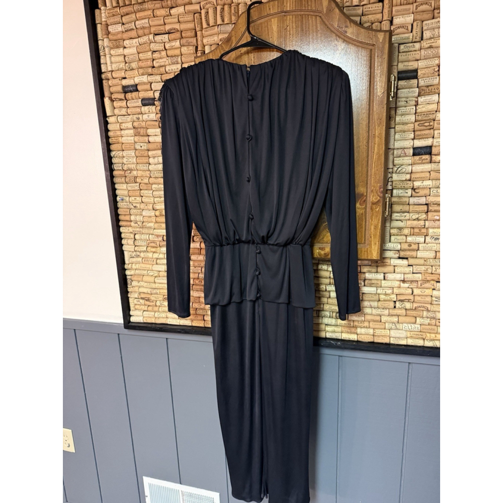 Vintage 80s Miss Elliette California black sequin Shoulder VNeck Evening Gown 12 - Picture 7 of 10